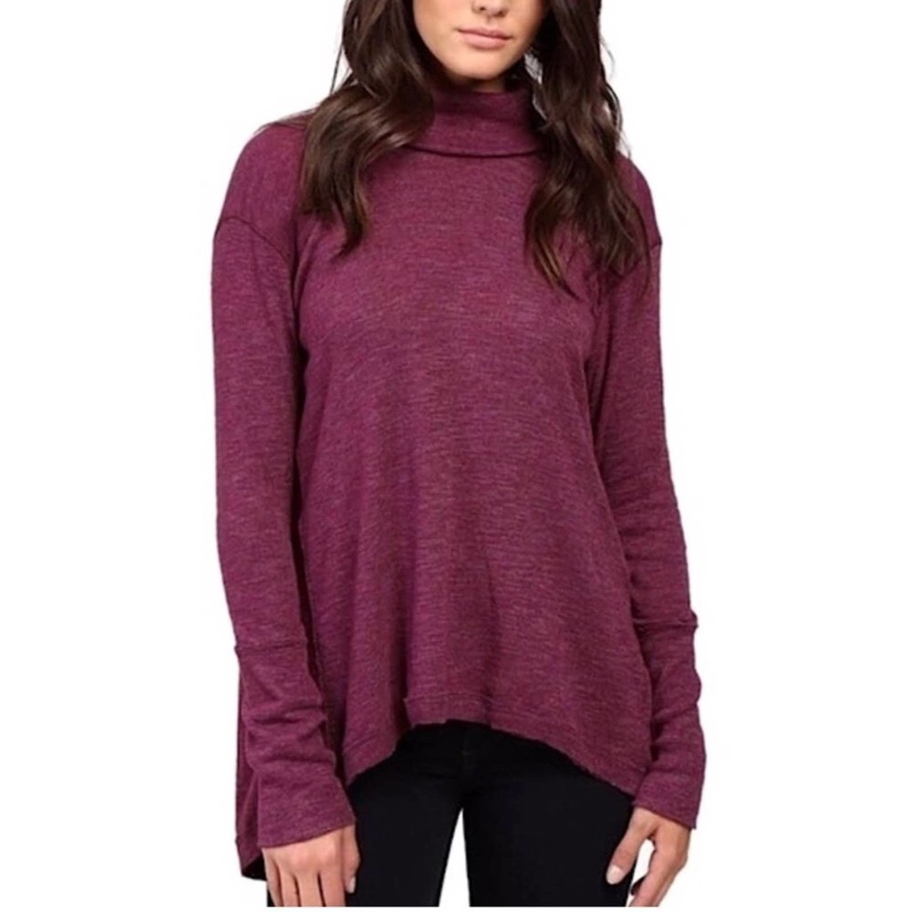 Free People Juicy Long Sleeve Waffle Weave Thermal Top Date Night Burgundy New
